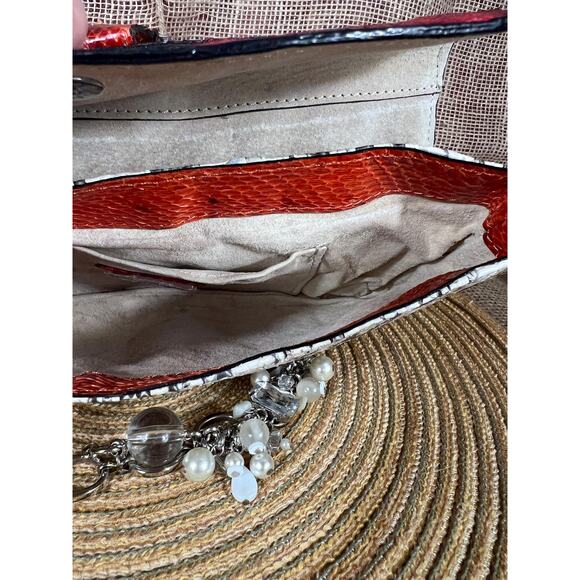 Tosca Blu Shoulder Saddle Bag – Snakeskin Leather Bag, Detachable Jeweled Chain- - Picture 2 of 16